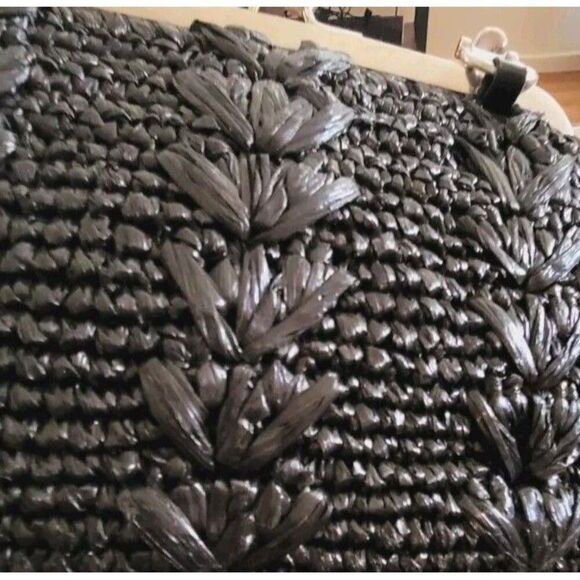 Trina Turk Woven Nylon Raffia Purse Black and Silver With Clear Handle - Picture 7 of 10